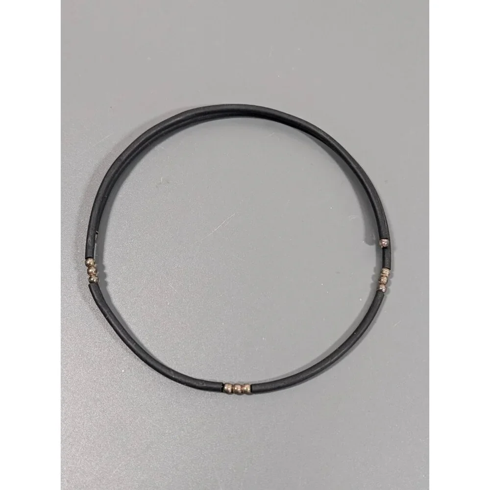 Sterling Silver 925 Black Rubber Flex Wire Choker Necklace Gothic Industrial 17